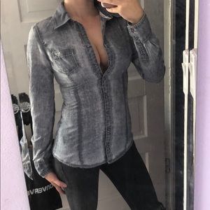 Faux denim guess button up shirt